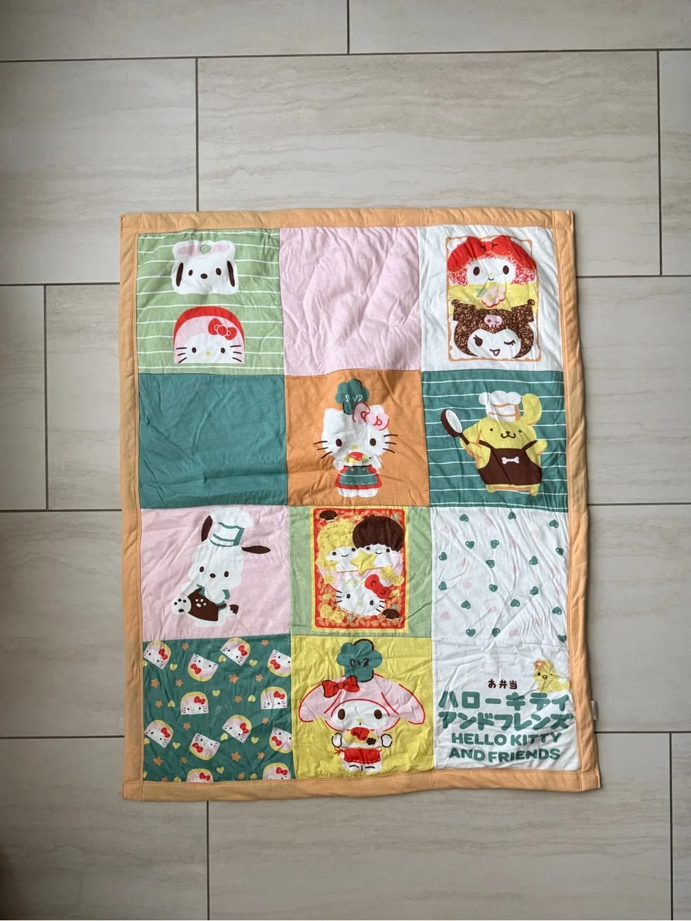 Hello Kitty Patchwork Baby Quilt in Pink, Green, Teal, Peach